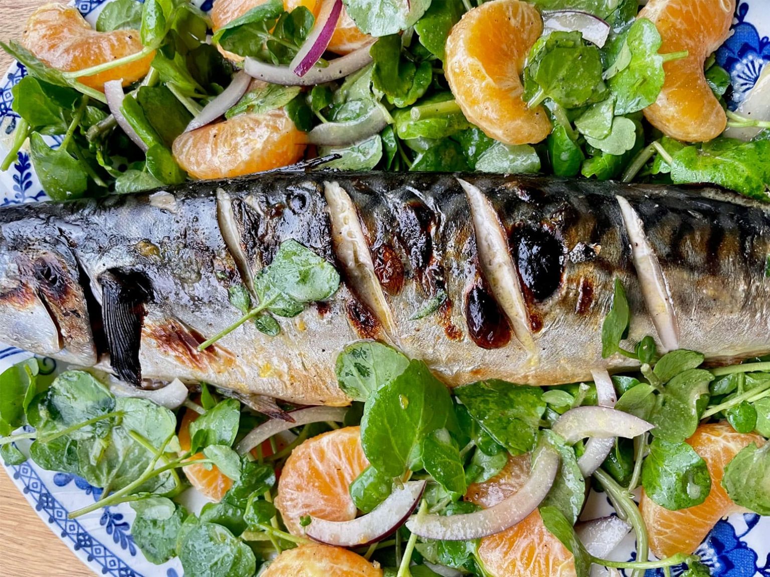 Recipe Grilled Mackerel with Clementine and Watercress Salad