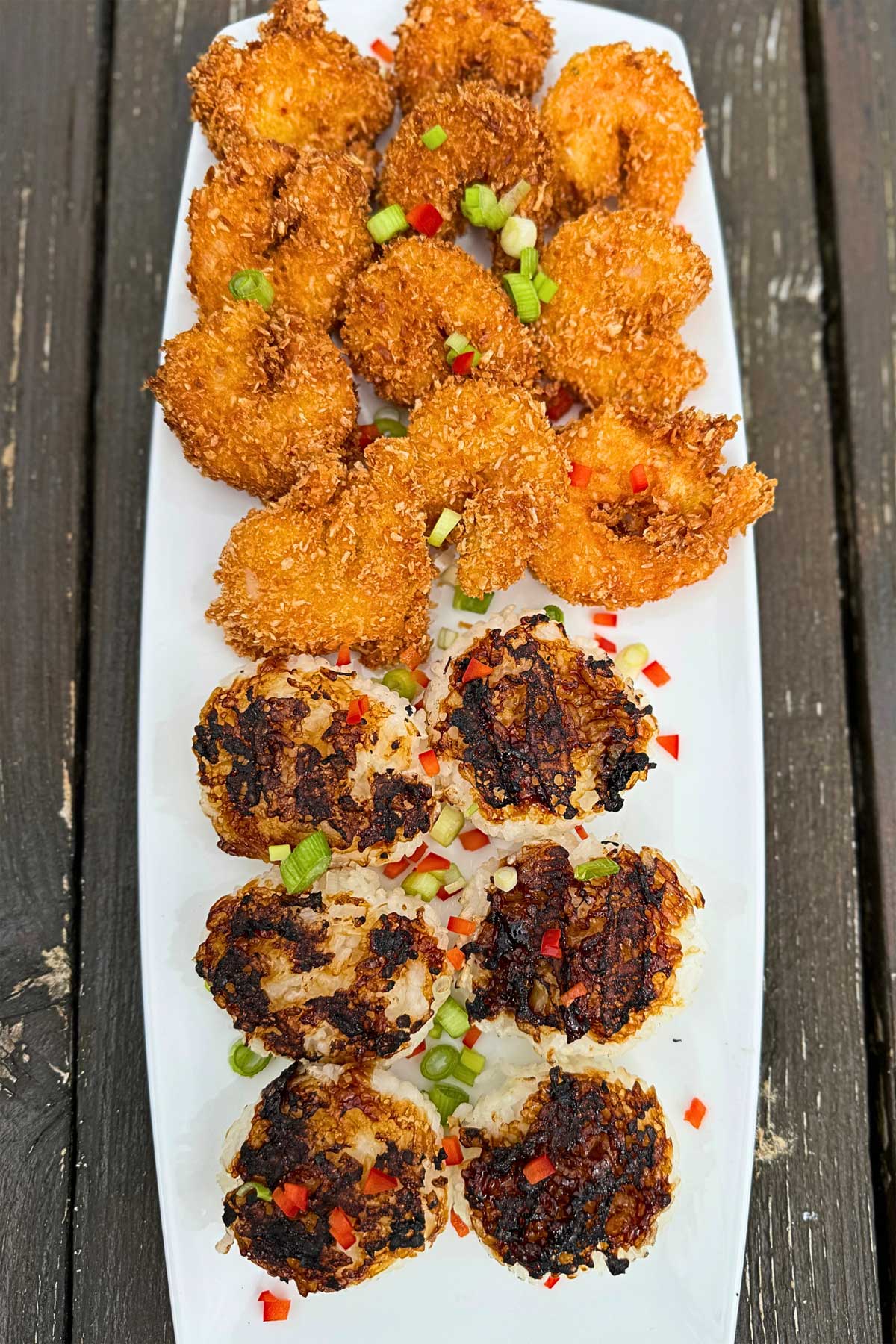 Coconut Prawns and Barbecued Sticky Rice