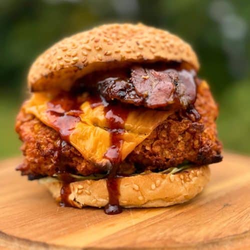 Cornflake Chicken and Candied Bacon Burger